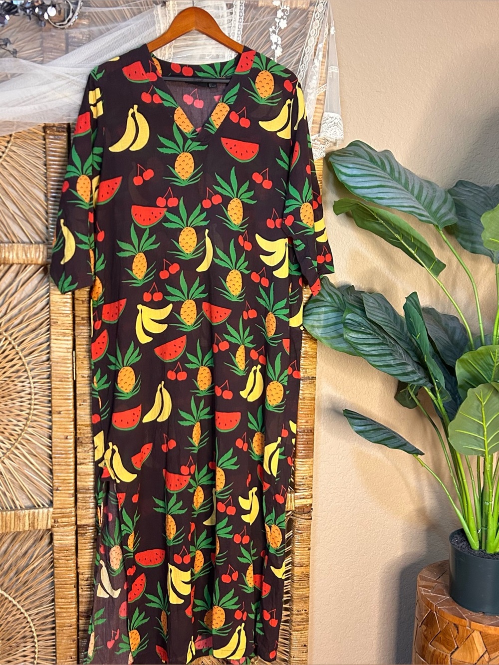 Limited Edition Mini Rodini women's moms maxi dress fruits AOP size large